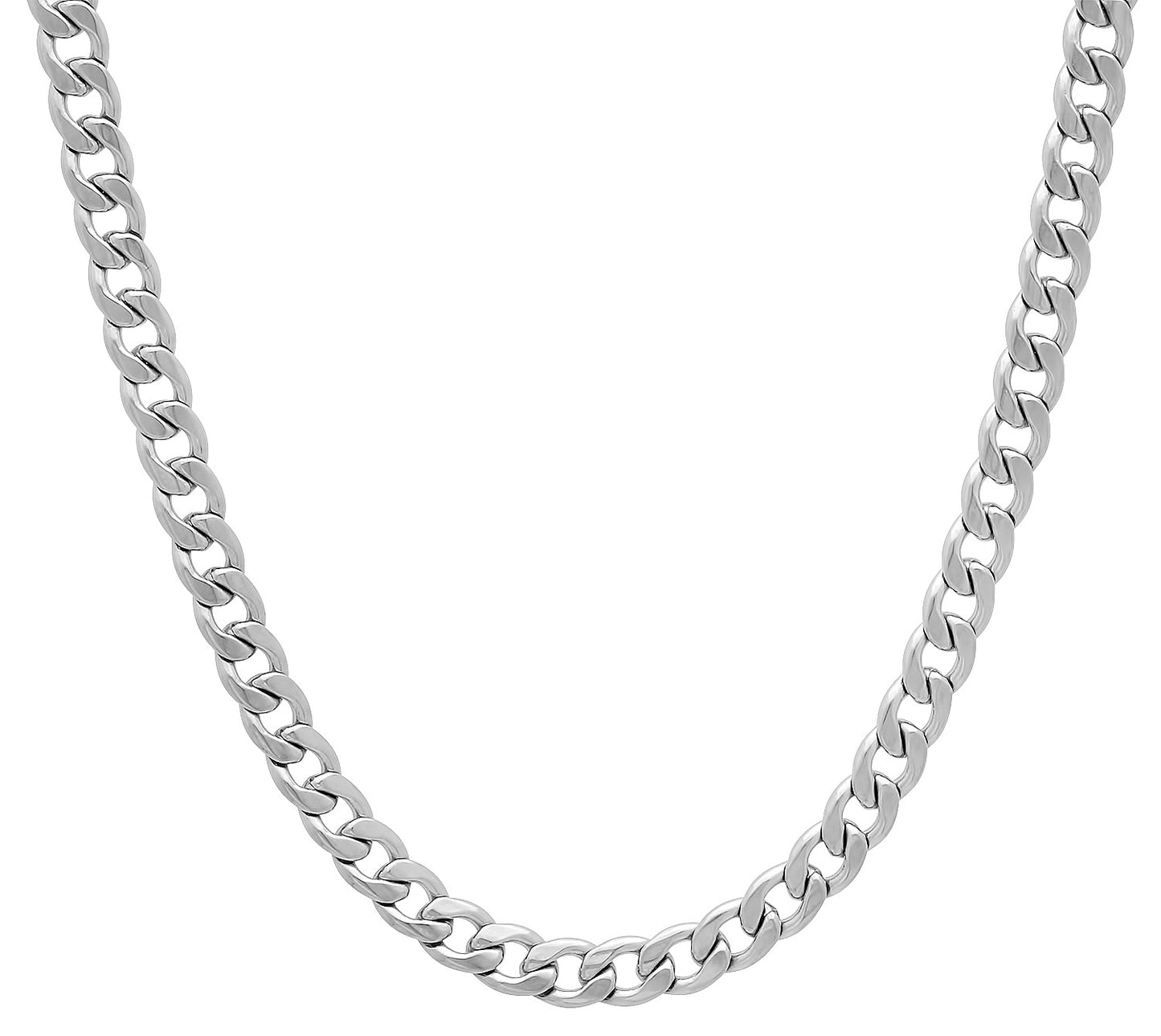 Men's 5.3mm High-Polished Stainless Steel Flat Cuban Link Curb Chain Necklace + Gift Box