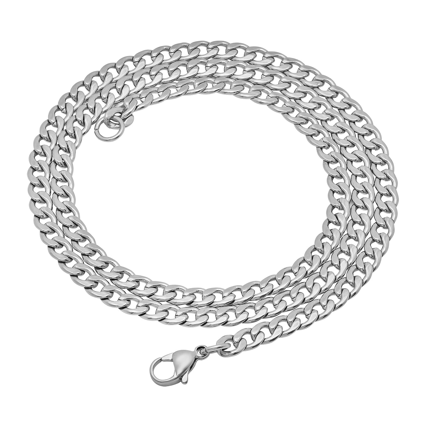 Men's 5.3mm High-Polished Stainless Steel Flat Cuban Link Curb Chain Necklace + Gift Box