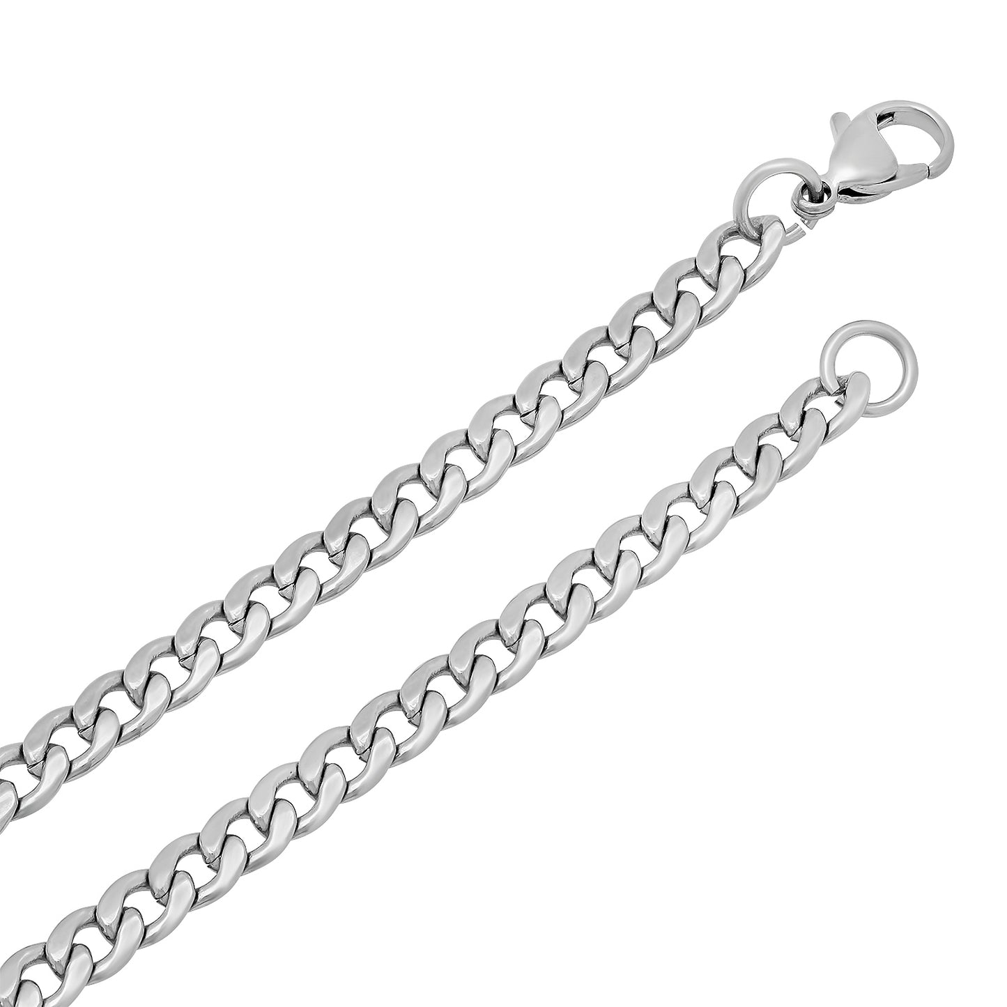 Men's 5.3mm High-Polished Stainless Steel Flat Cuban Link Curb Chain Necklace + Gift Box