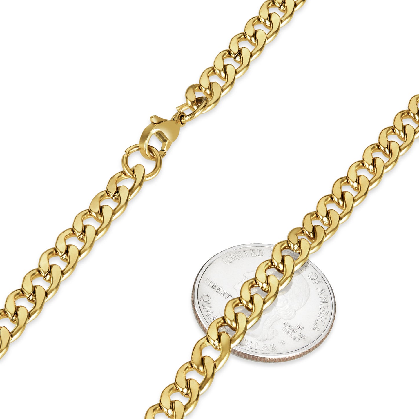 6.2mm 24k Yellow Gold Plated Stainless Steel Flat Cuban Link Curb Chain Necklace