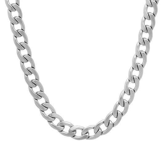 7mm High-Polished Stainless Steel Flat Cuban Link Curb Chain Necklace