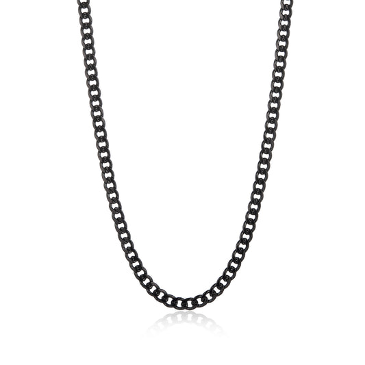 6.7mm Black Plated Stainless Steel Flat Cuban Link Curb Chain Necklace