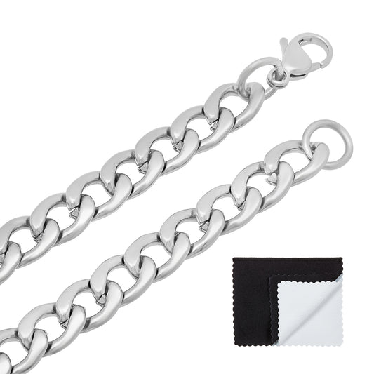 Men's 8.6mm High-Polished Stainless Steel Flat Cuban Link Curb Chain Necklace + Gift Box