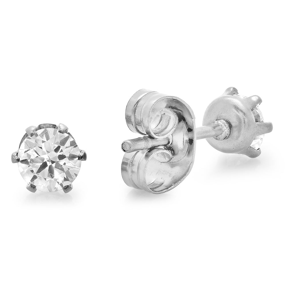 Round Brilliant Cut Clear Cubic Zirconia Stainless Steel Stud Earrings