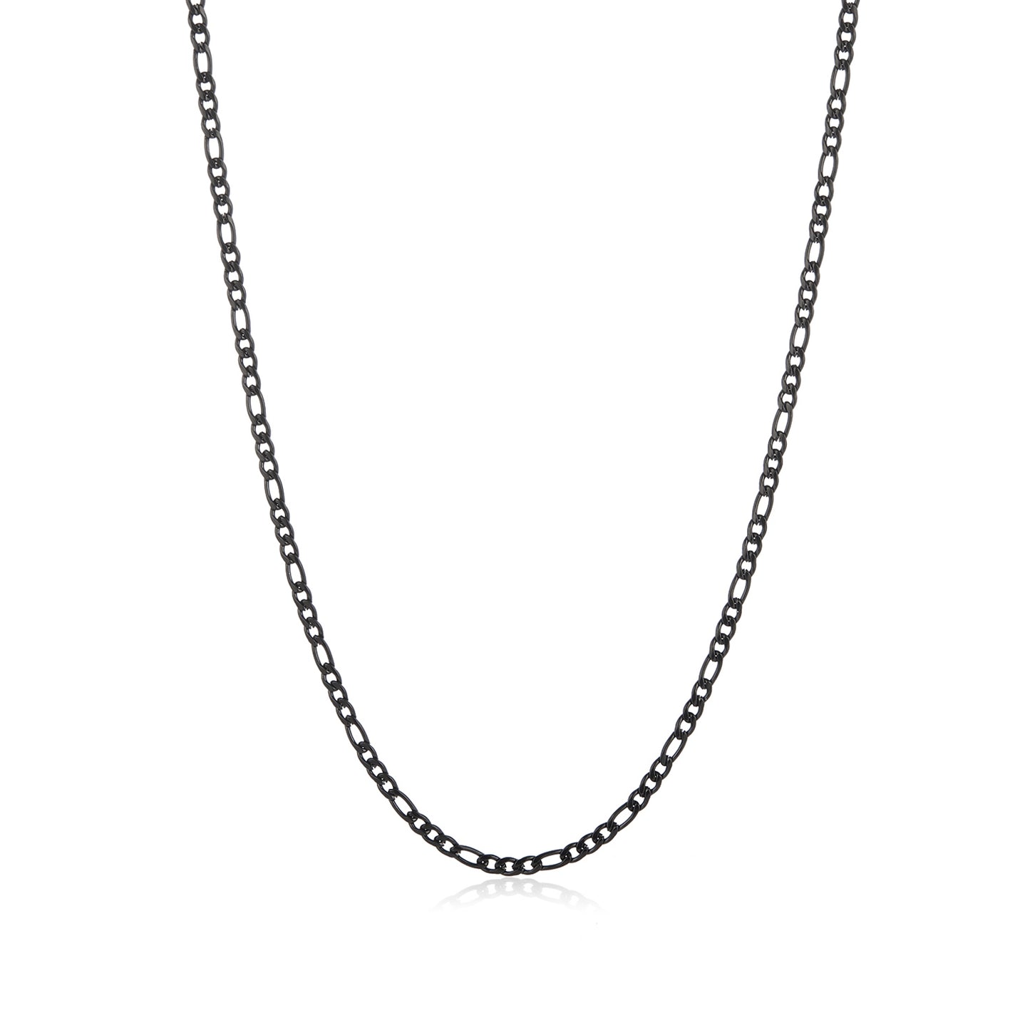 3.7mm Black Plated Stainless Steel Flat Figaro Chain Necklace