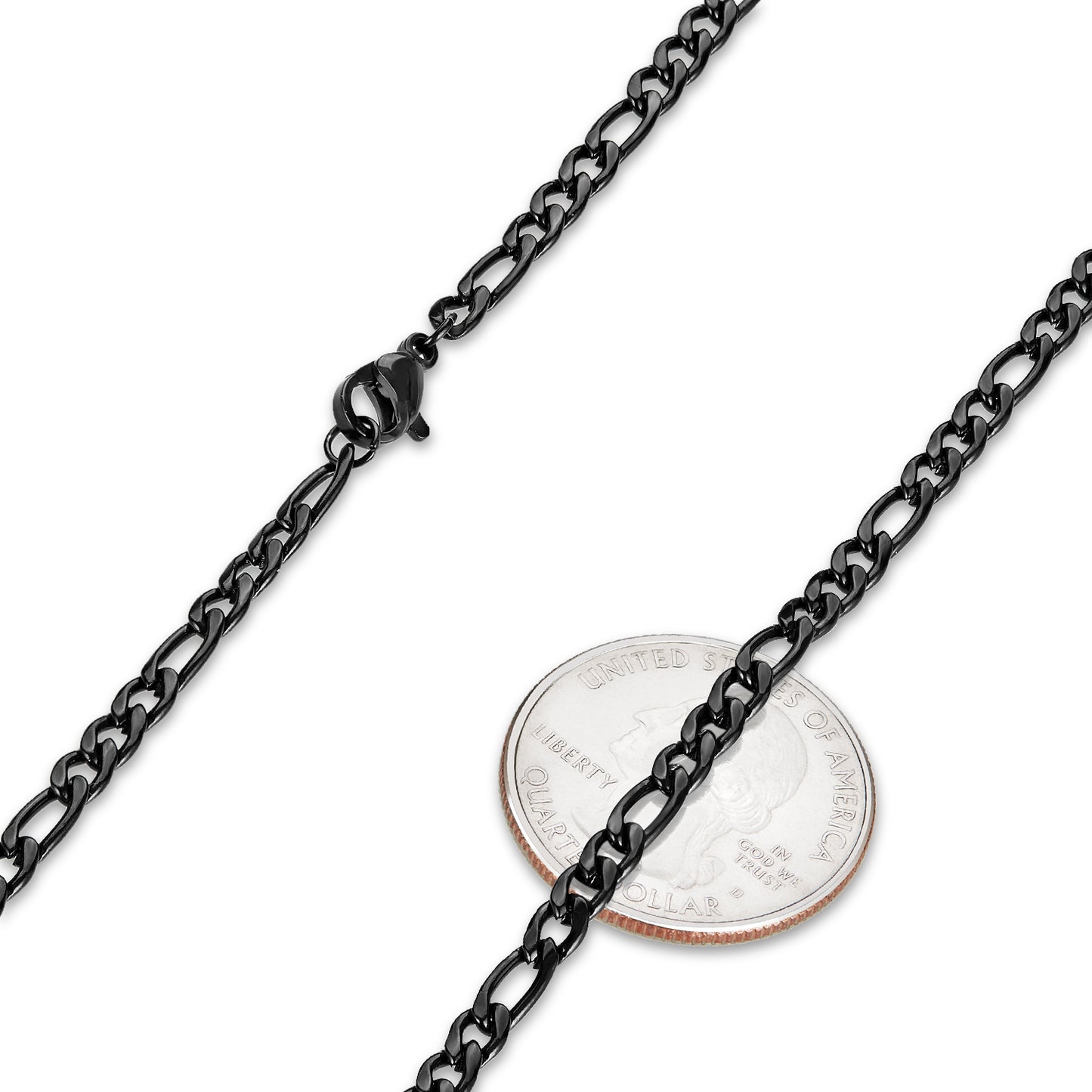 3.7mm Black Plated Stainless Steel Flat Figaro Chain Necklace