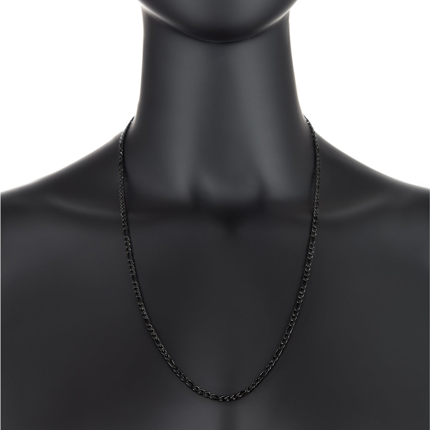 3.7mm Black Plated Stainless Steel Flat Figaro Chain Necklace