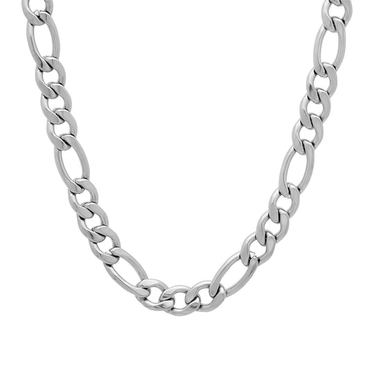 Men's 6mm High-Polished Stainless Steel Flat Figaro Chain Necklace + Gift Box