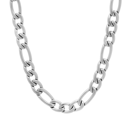 Men's 7mm High-Polished Stainless Steel Flat Figaro Chain Necklace + Gift Box