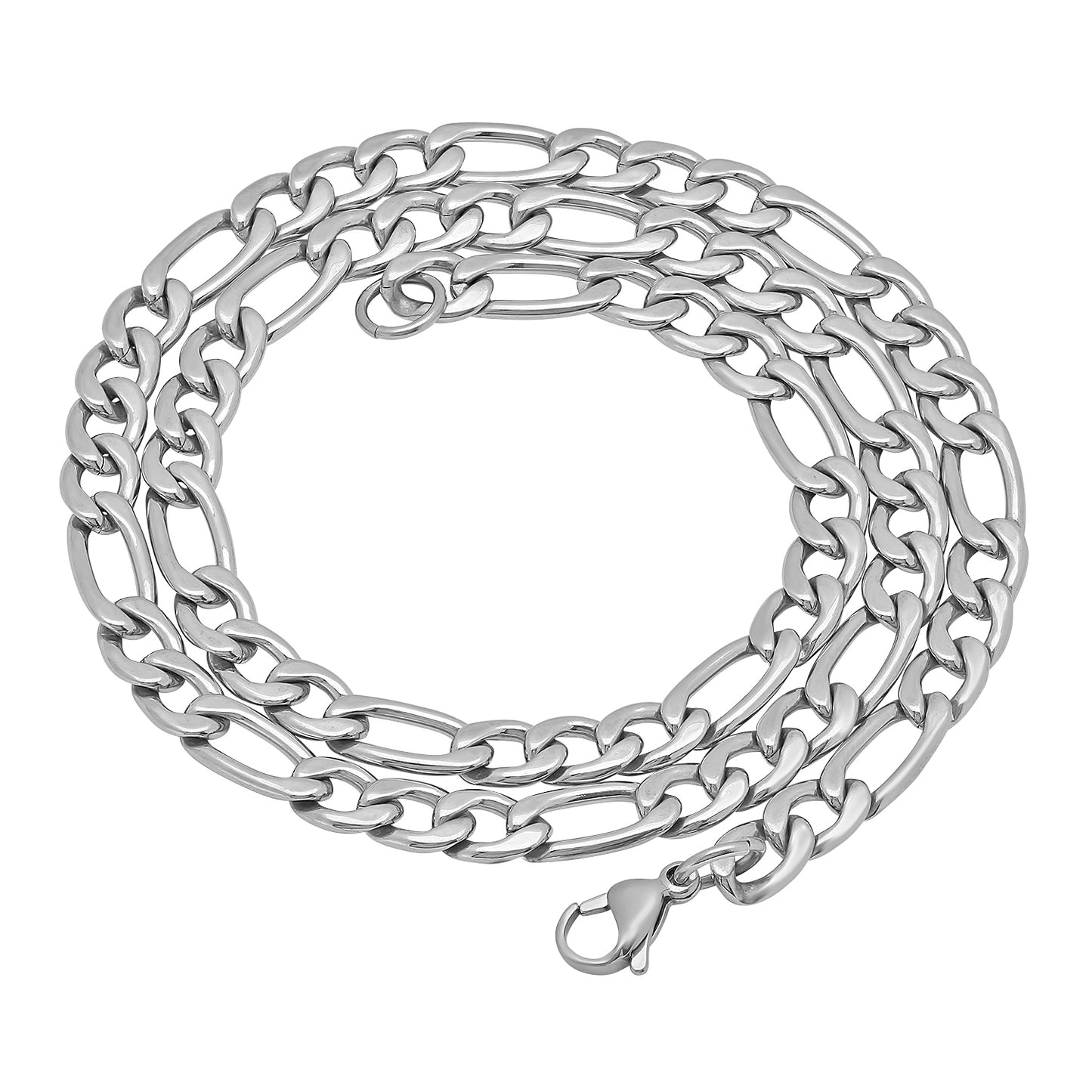 7mm High-Polished Stainless Steel Flat Figaro Chain Necklace