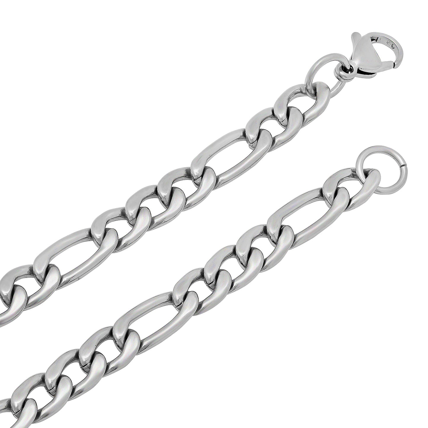 7mm High-Polished Stainless Steel Flat Figaro Chain Necklace