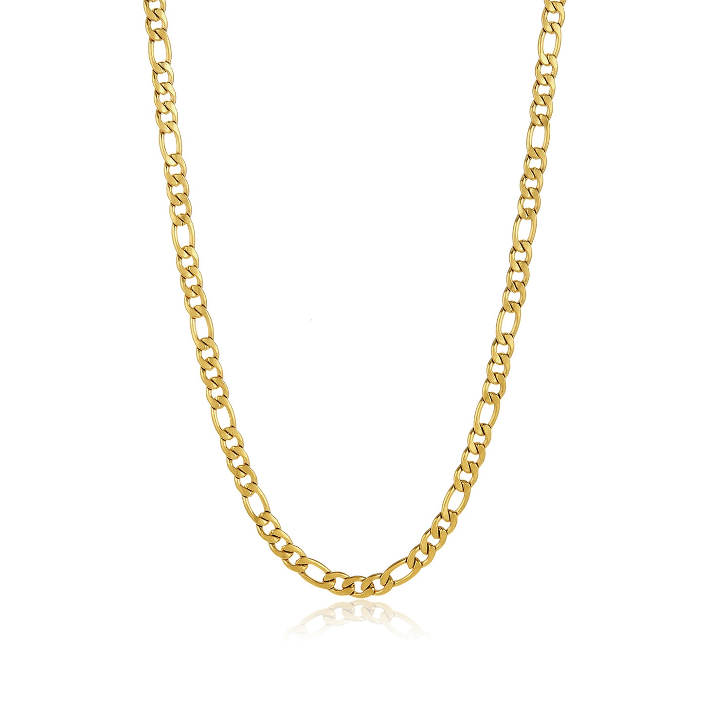 7mm 24k Yellow Gold Plated Stainless Steel Flat Figaro Chain Necklace