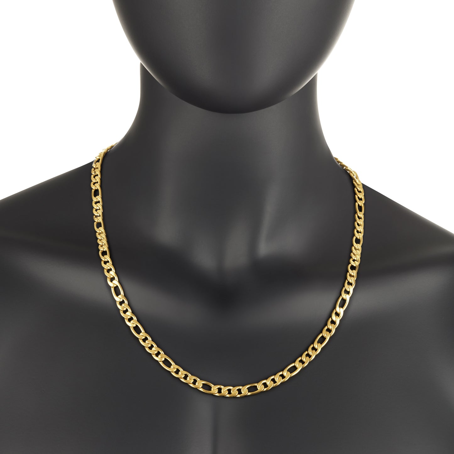 7mm 24k Yellow Gold Plated Stainless Steel Flat Figaro Chain Necklace