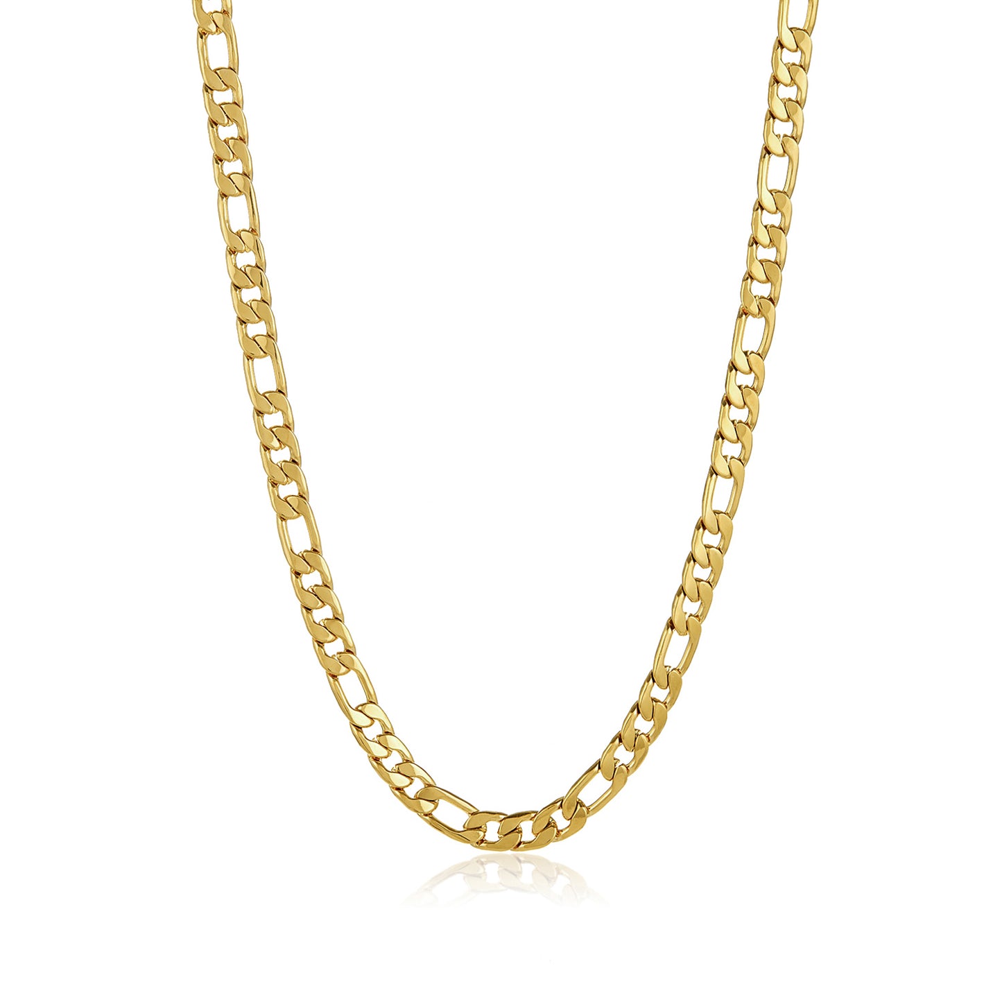 8.4mm Polished 24k Yellow Gold Plated Stainless Steel Flat Figaro Chain Necklace