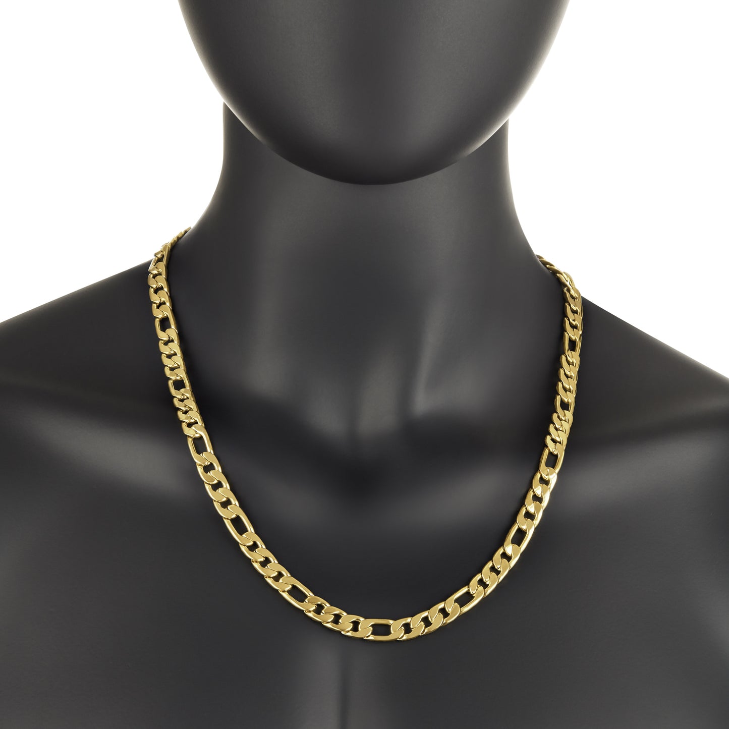 8.4mm Polished 24k Yellow Gold Plated Stainless Steel Flat Figaro Chain Necklace