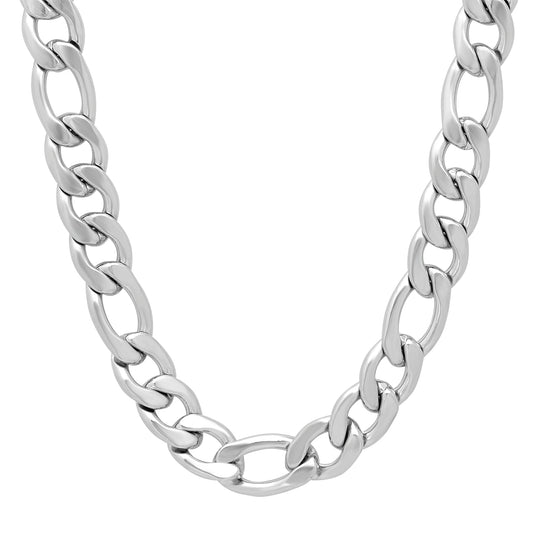 8.5mm High-Polished Stainless Steel Flat Figaro Chain Necklace