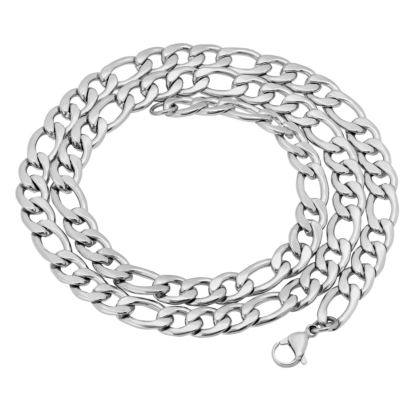 8.5mm High-Polished Stainless Steel Flat Figaro Chain Necklace