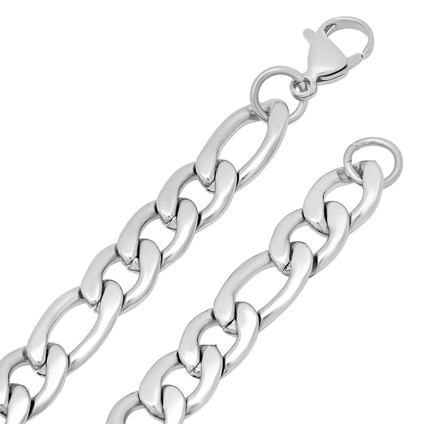 8.5mm High-Polished Stainless Steel Flat Figaro Chain Necklace