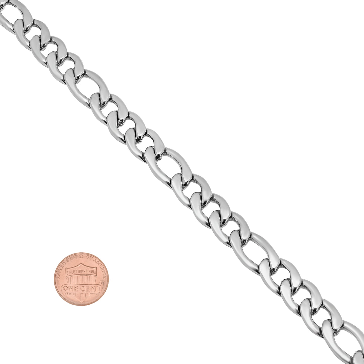 8.5mm High-Polished Stainless Steel Flat Figaro Chain Necklace