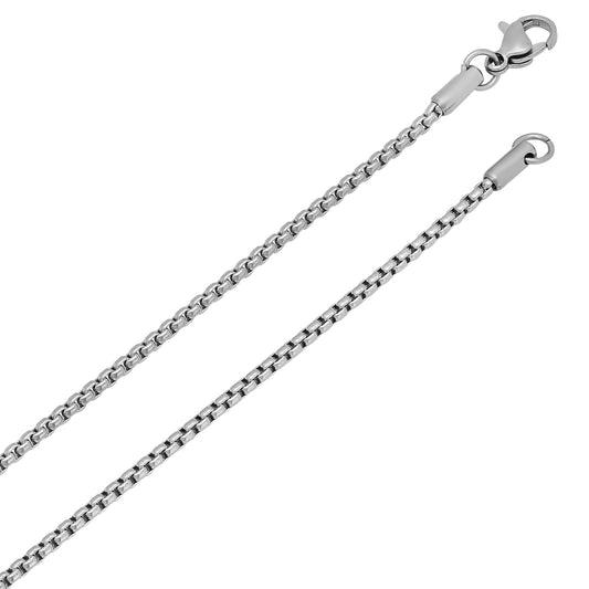 2mm High-Polished Stainless Steel Square Box Chain Necklace + Gift Box