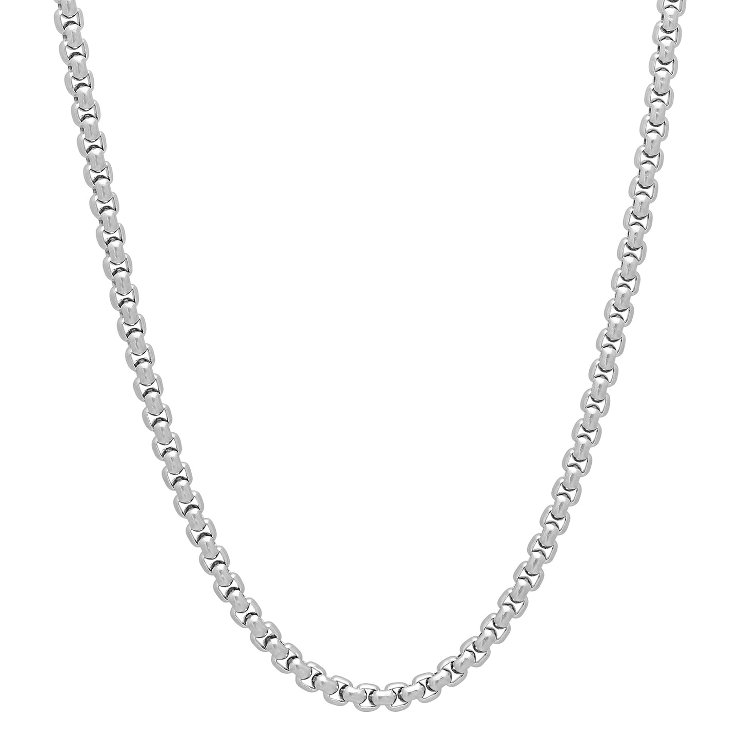 3mm High-Polished Stainless Steel Square Box Chain Necklace, 17'-30' + Jewelry Cloth & Pouch (SKU: ST-NK1003)