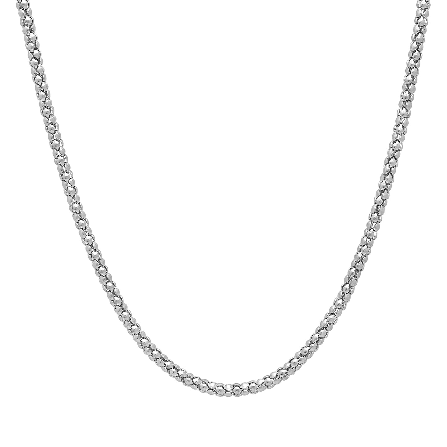 2.4mm High-Polished Stainless Steel Round Popcorn Chain Necklace