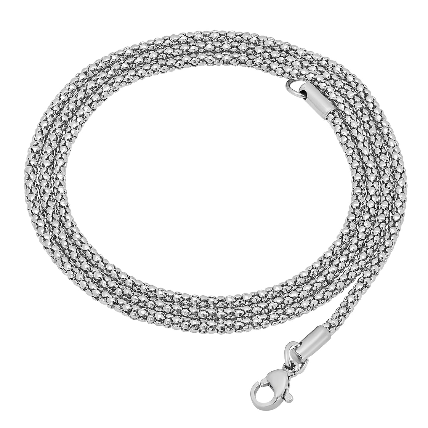 2.4mm High-Polished Stainless Steel Round Popcorn Chain Necklace