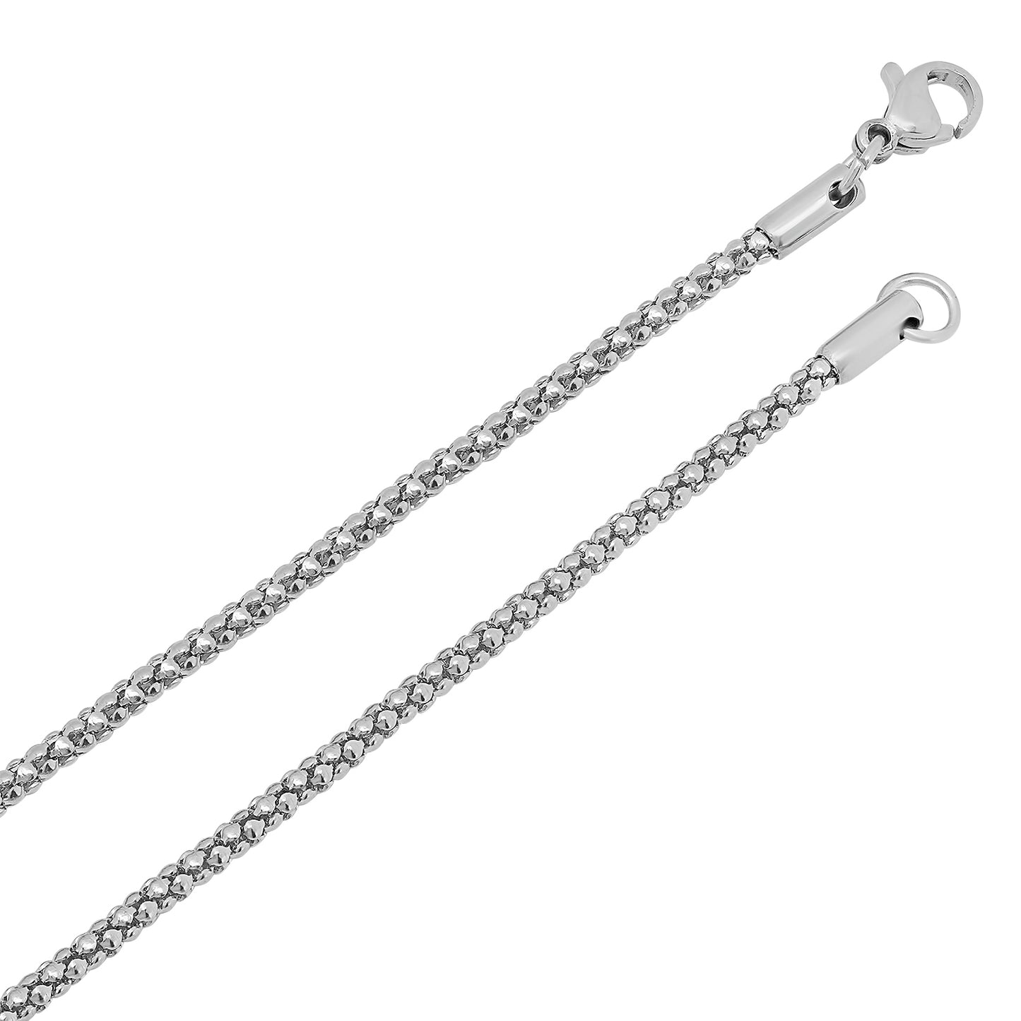 2.4mm High-Polished Stainless Steel Round Popcorn Chain Necklace