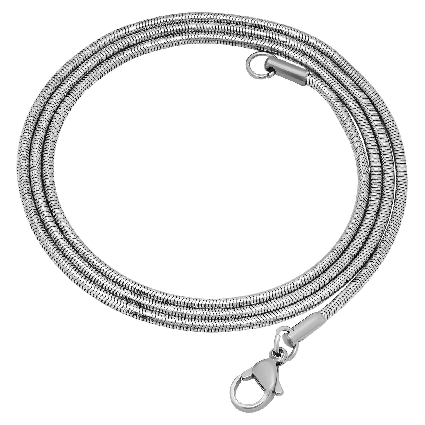 1.8mm High-Polished Stainless Steel Round Snake Chain Necklace