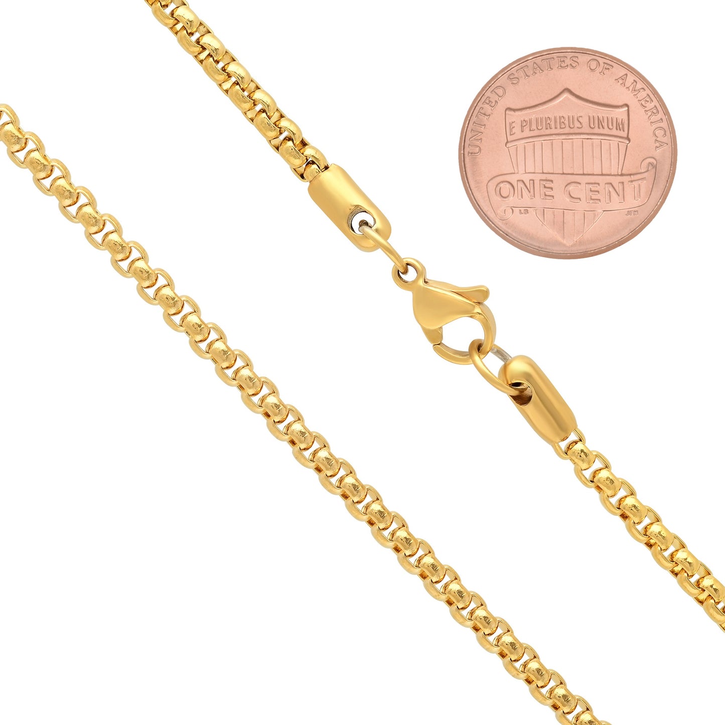 3mm 24k Yellow Gold Plated Stainless Steel Square Box Chain Necklace