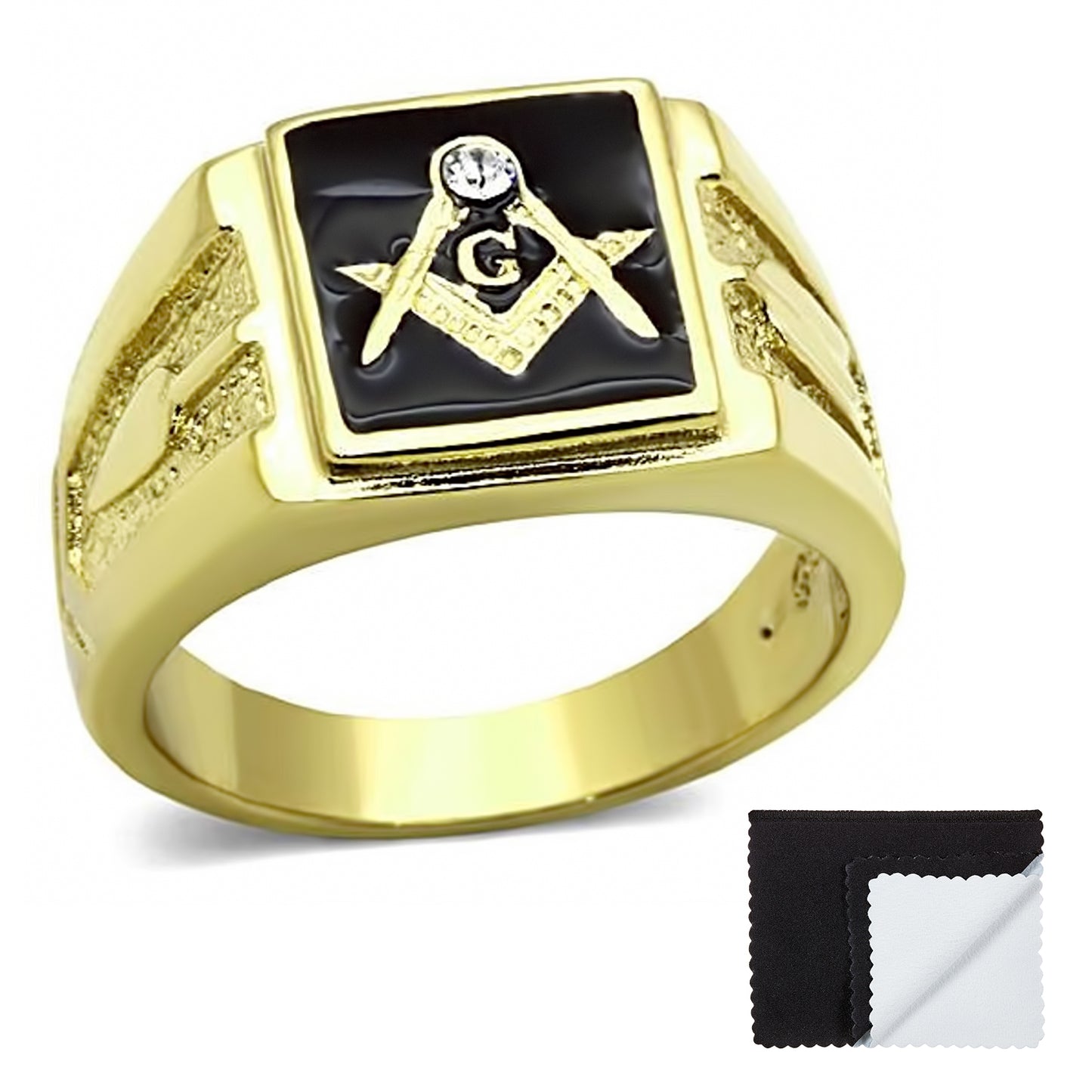 Stainless Steel 316 Freemason Gold Plated CZ Masonic Ring