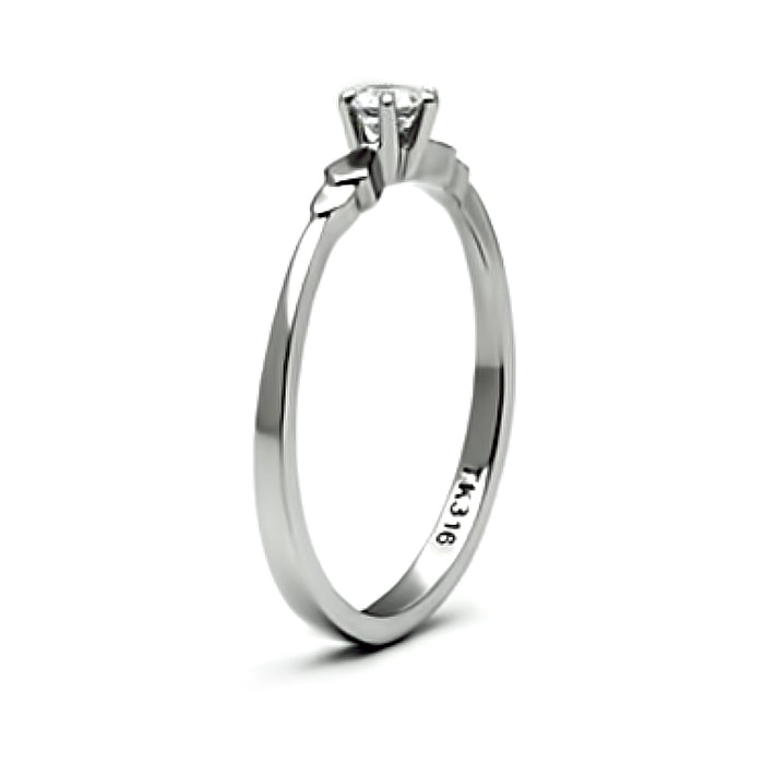 Stainless Steel Solitaire Round Cut Cubic Zirconia Promise Ring