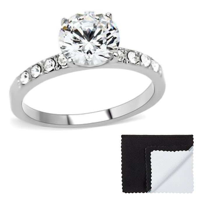 Stainless Steel Solitaire Round Cut Cubic Zirconia Promise Ring