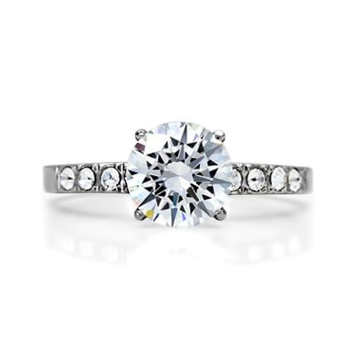 Stainless Steel Solitaire Round Cut Cubic Zirconia Promise Ring