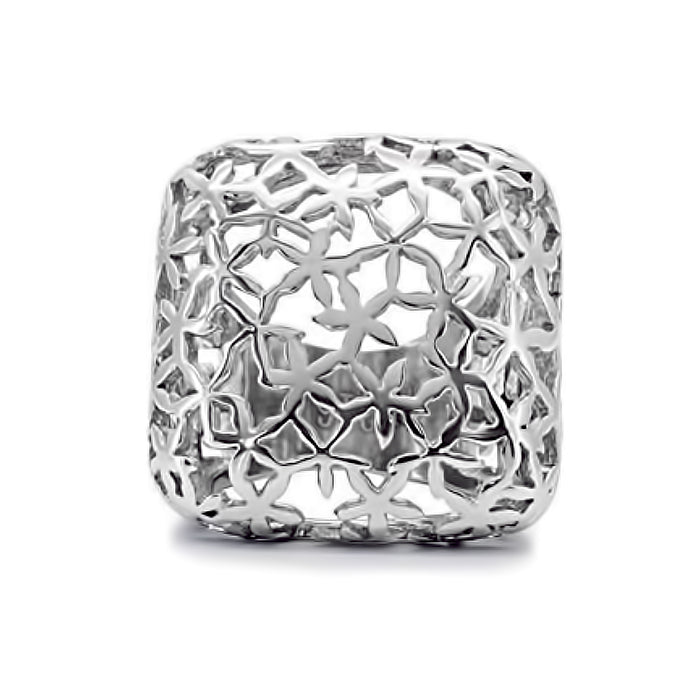 Stainless Steel High Polished Square Floral Cutout Ring