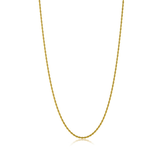 2.5mm 24k Yellow Gold Plated Stainless Steel Twisted Rope Chain Necklace