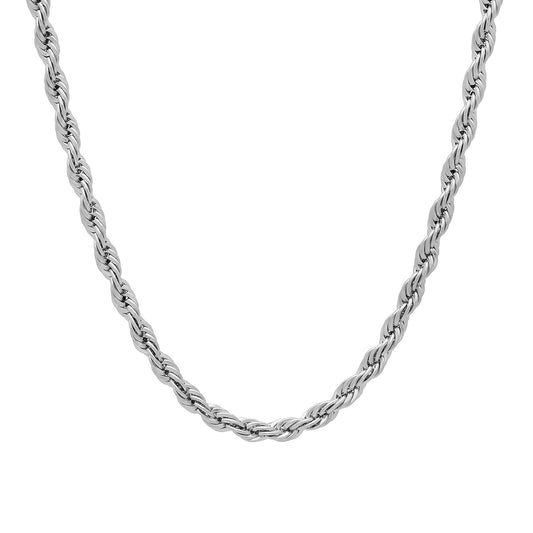 3mm High-Polished Stainless Steel Twisted Rope Chain Necklace