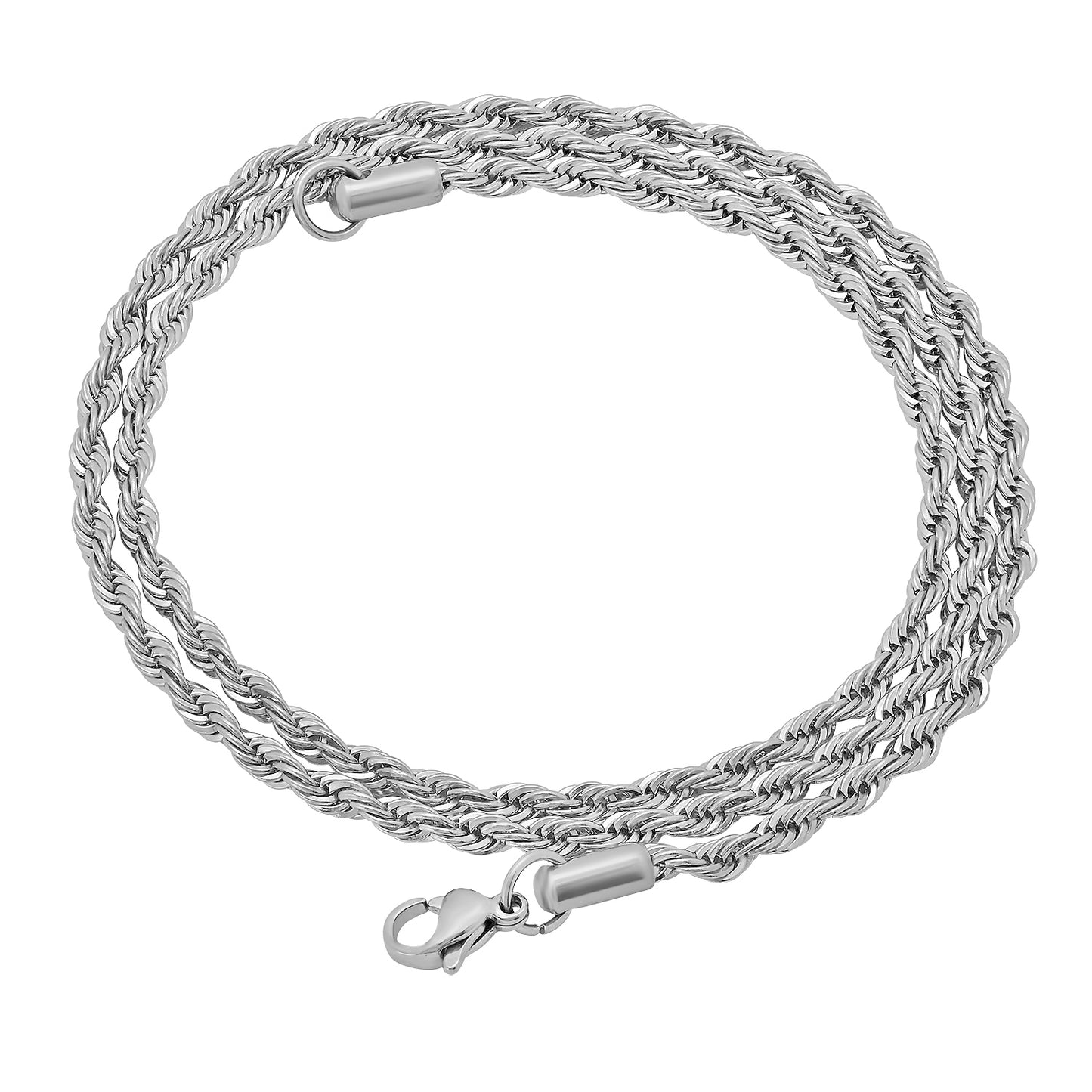 3mm High-Polished Stainless Steel Twisted Rope Chain Necklace