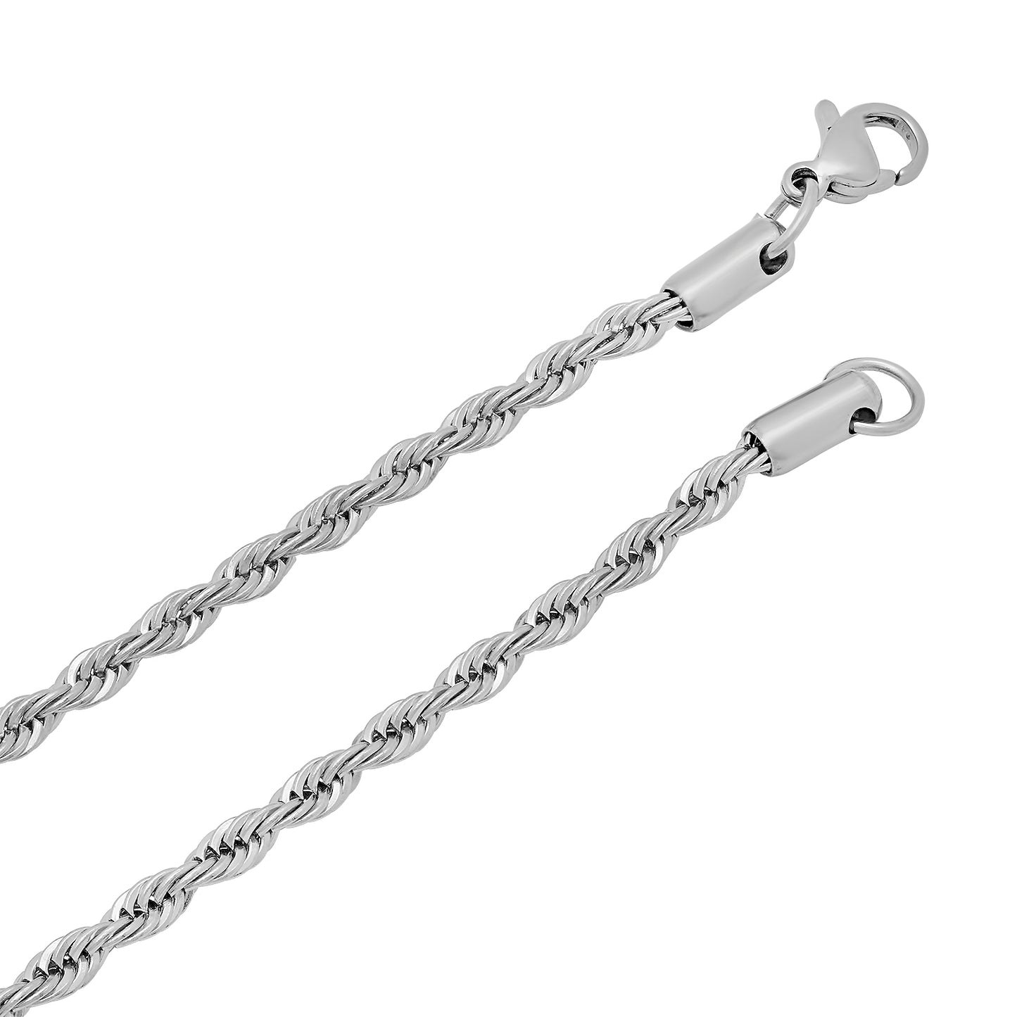 3mm High-Polished Stainless Steel Twisted Rope Chain Necklace