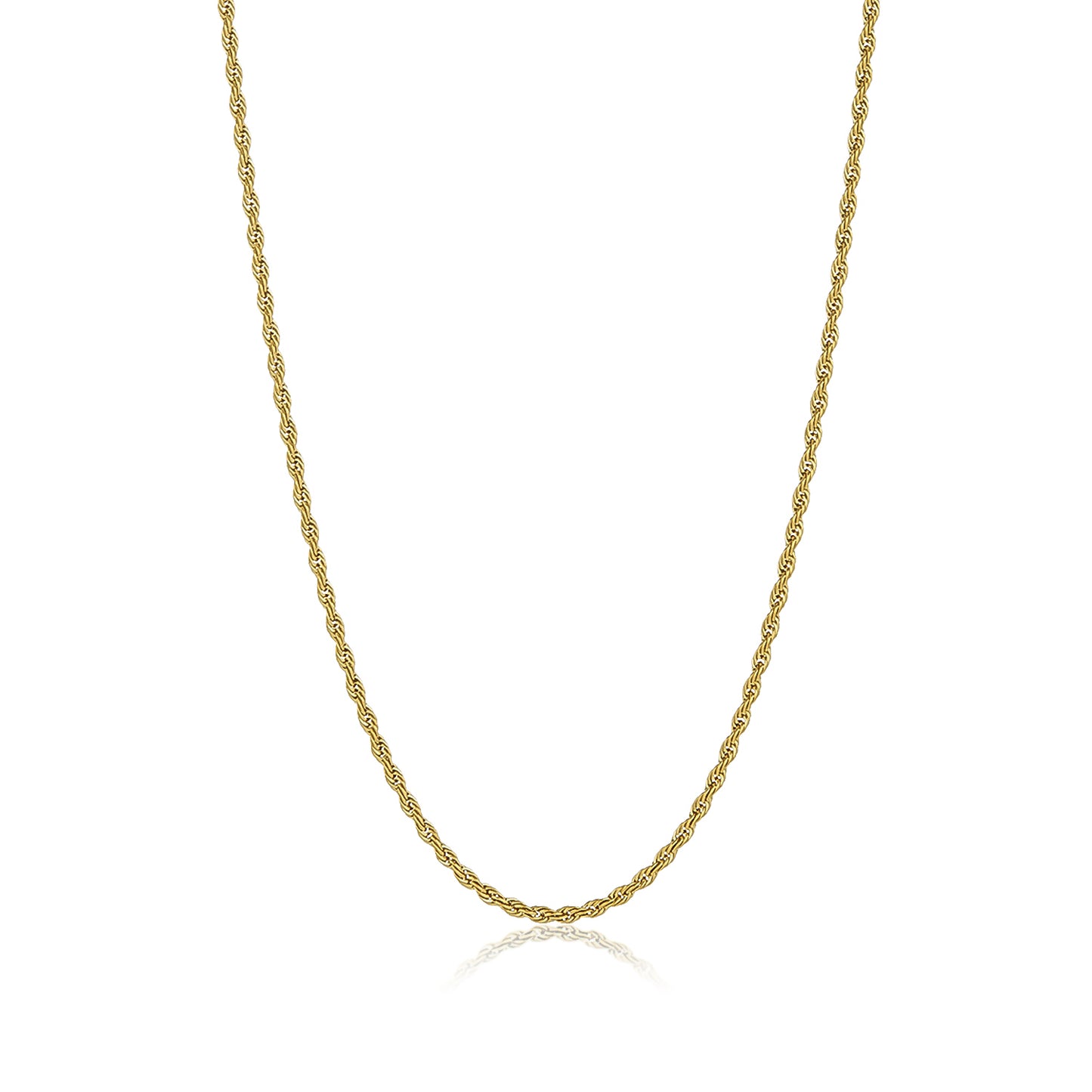 3mm 24k Yellow Gold Plated Stainless Steel Twisted Rope Chain Necklace