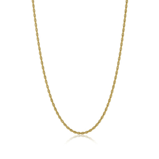 3mm 24k Yellow Gold Plated Stainless Steel Twisted Rope Chain Necklace + Gift Box