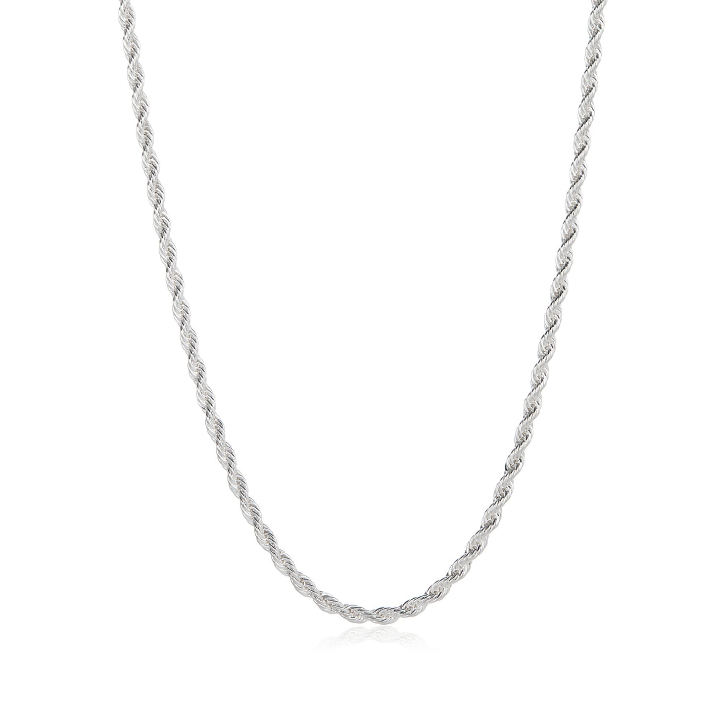 3.8mm High-Polished Silver Plated Stainless Steel Twisted Rope Chain Necklace