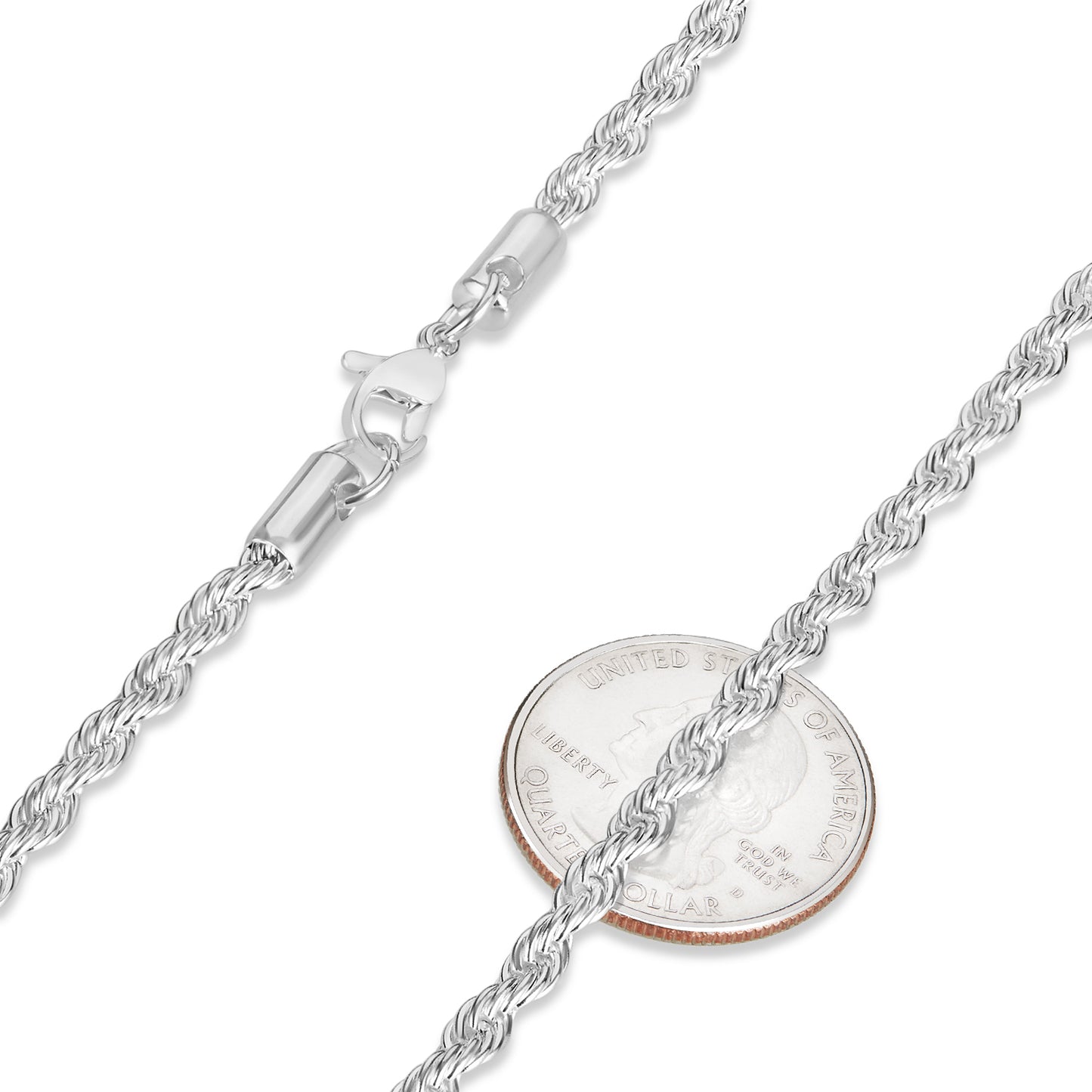 3.8mm High-Polished Silver Plated Stainless Steel Twisted Rope Chain Necklace