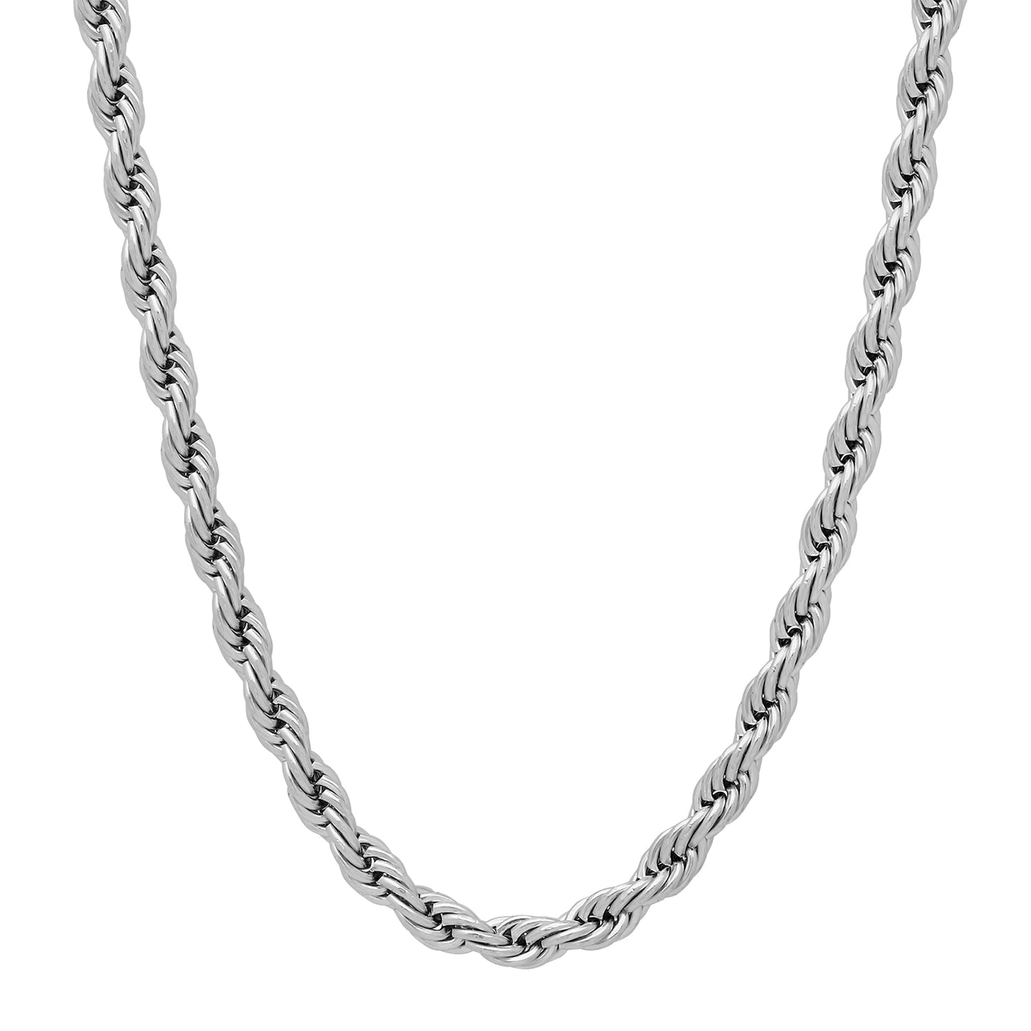 4mm High-Polished Stainless Steel Twisted Rope Chain Necklace + Gift Box