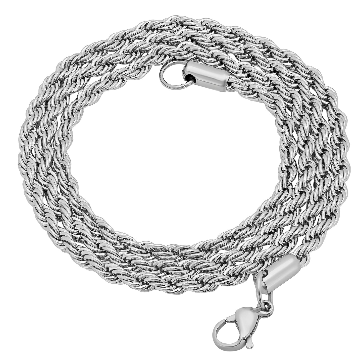 4mm High-Polished Stainless Steel Twisted Rope Chain Necklace + Gift Box