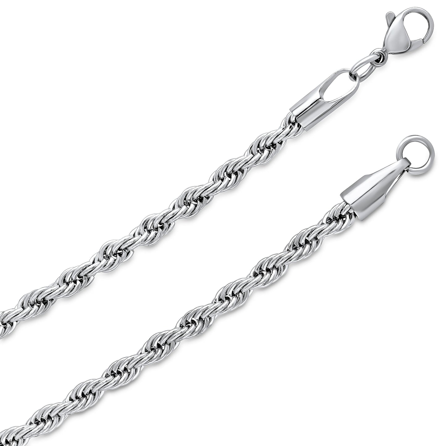 4mm High-Polished Stainless Steel Twisted Rope Chain Necklace