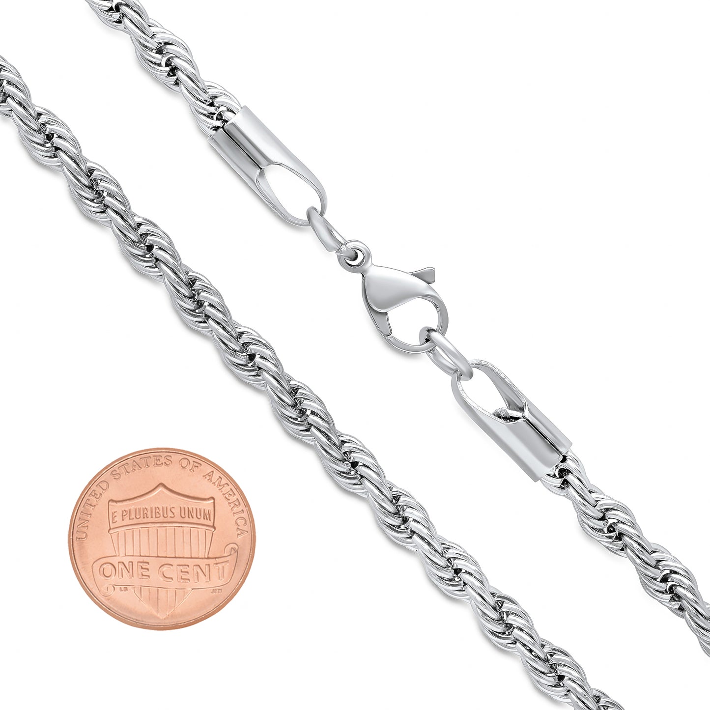 4mm High-Polished Stainless Steel Twisted Rope Chain Necklace