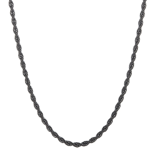 4mm Black Plated Stainless Steel Twisted Rope Chain Necklace