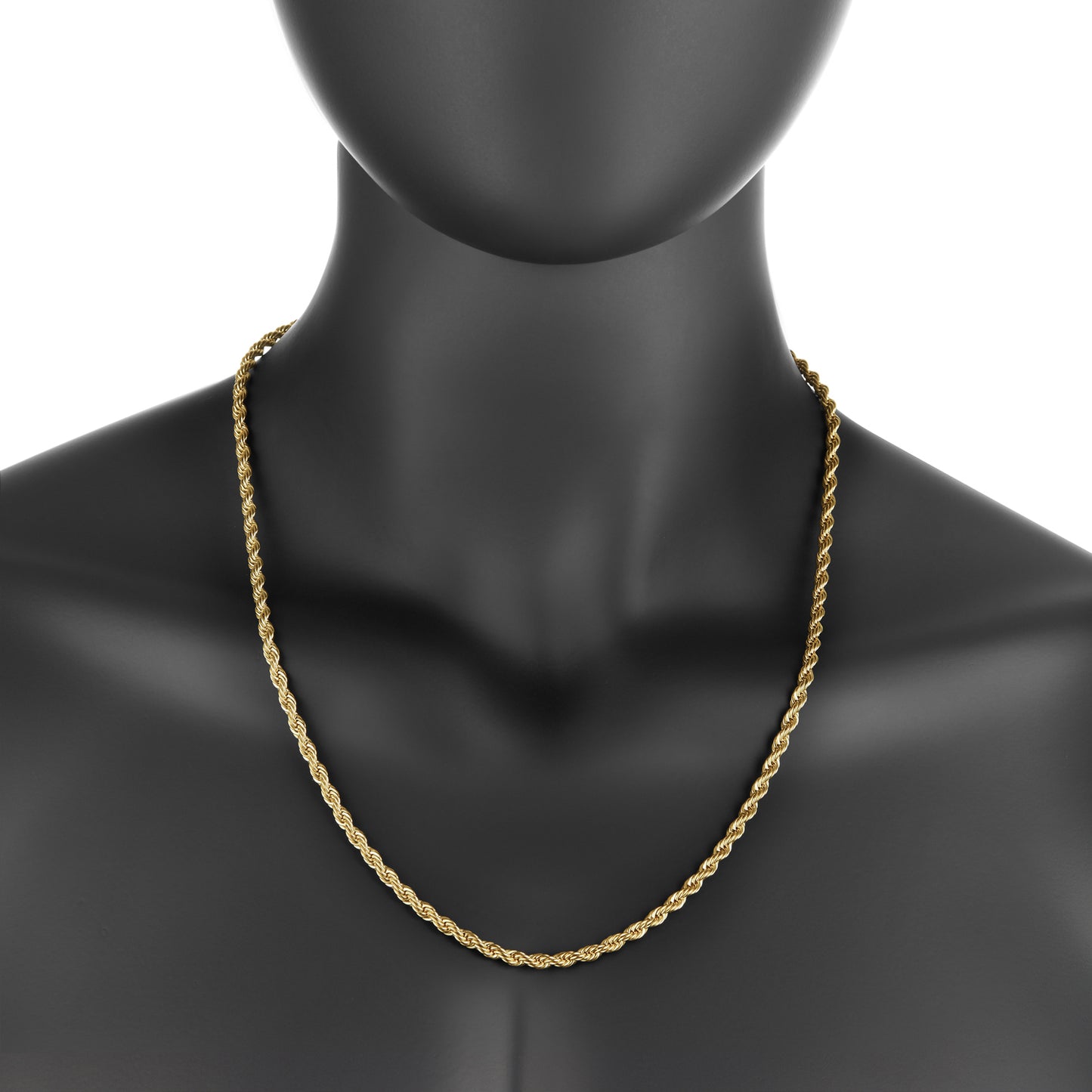 4mm 24k Yellow Gold Plated Stainless Steel Twisted Rope Chain Necklace