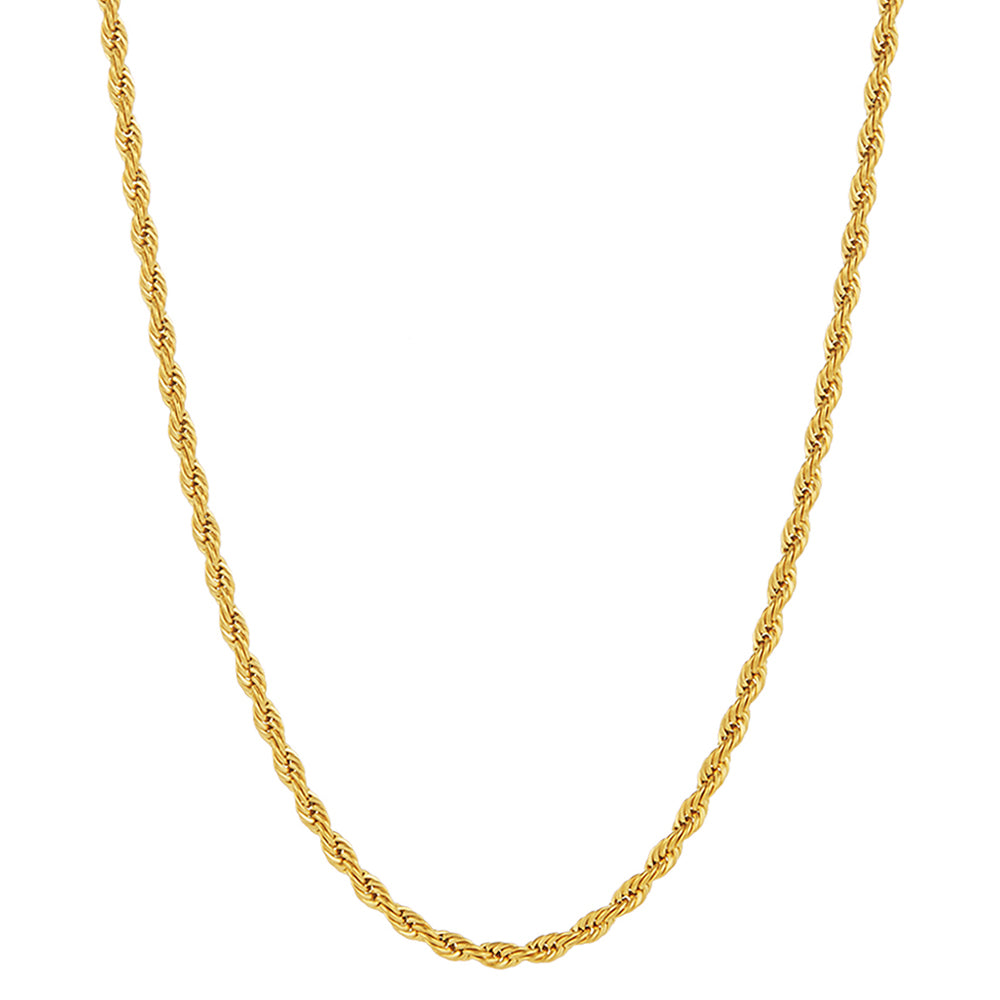 4mm 24k Yellow Gold Plated Stainless Steel Twisted Rope Chain Necklace